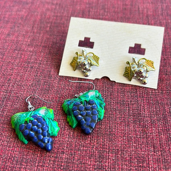 Grapes Earrings Two Pair of Grape Earrings for Pierced Ears - Picture 1 of 10